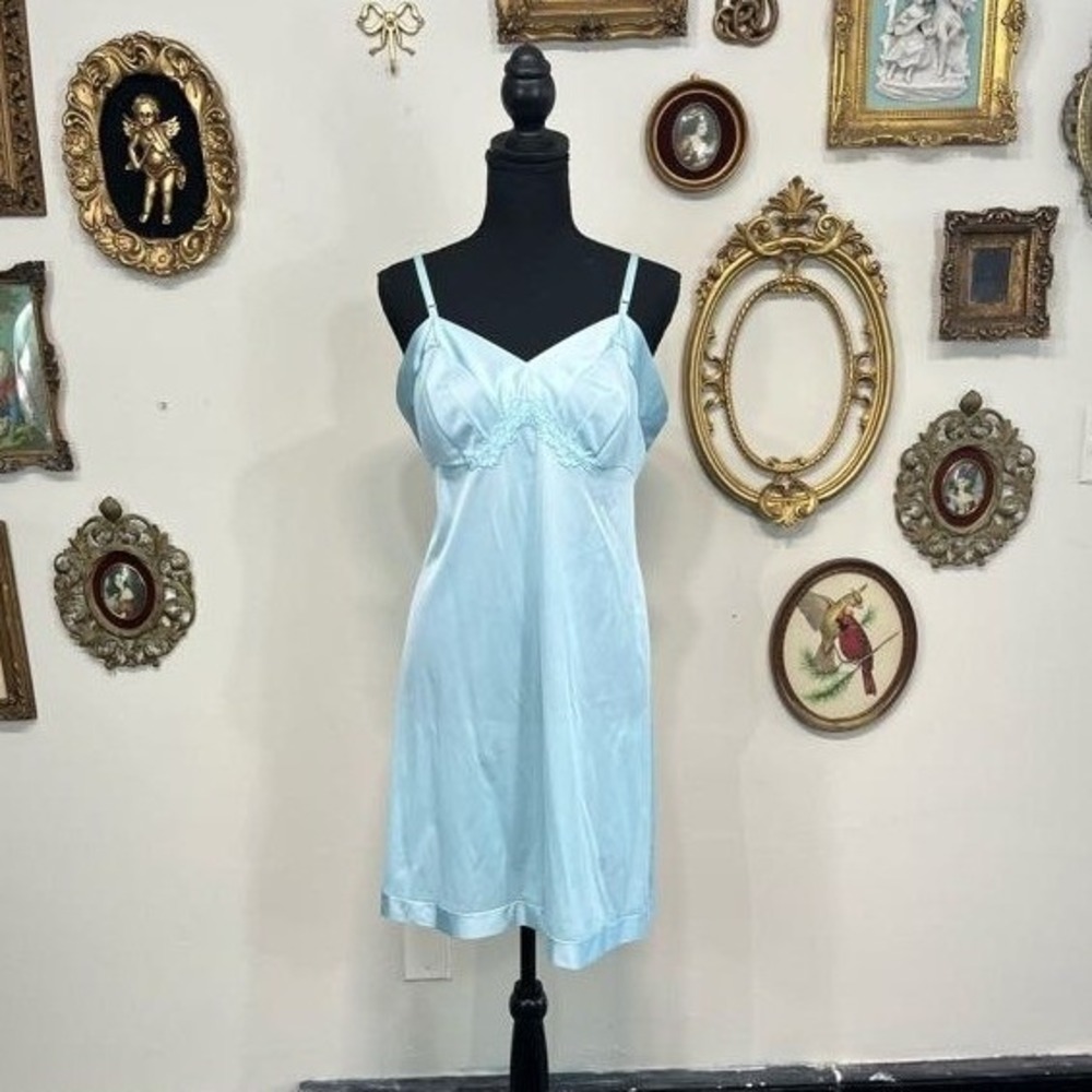 Vintage‎ Vanity Fair Sky Blue Mini Slip Dress Sleeveless - Y2K/90s